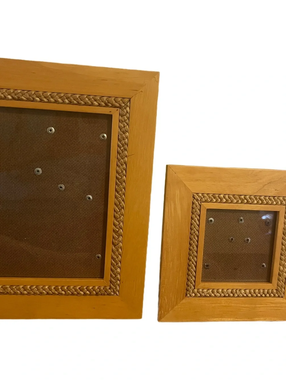 2 Vintage Light Colored Wood Photo Frame Rope Braided Insert 6” X 6” 8” X 10”